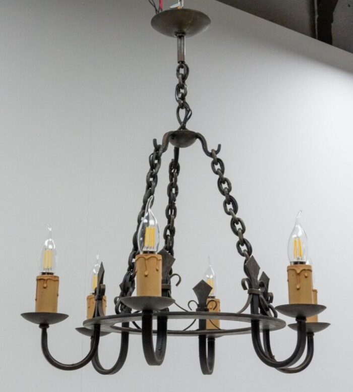 french wrought iron fleur de lys chandelier 1940s 1