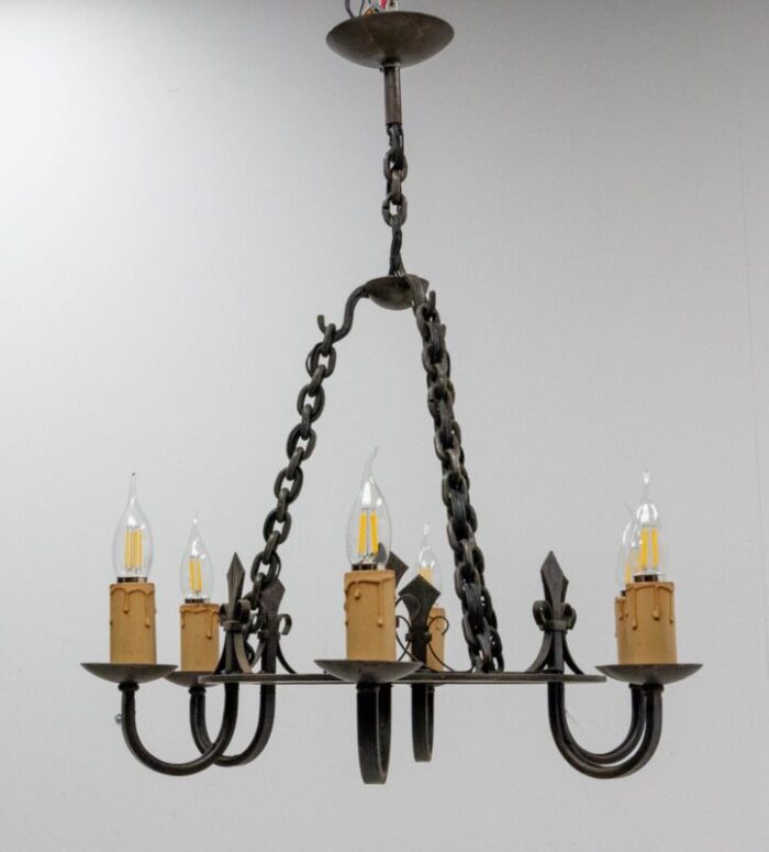 french wrought iron fleur de lys chandelier 1940s 2