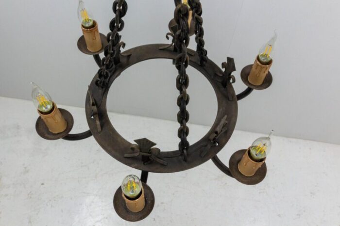 french wrought iron fleur de lys chandelier 1940s 3