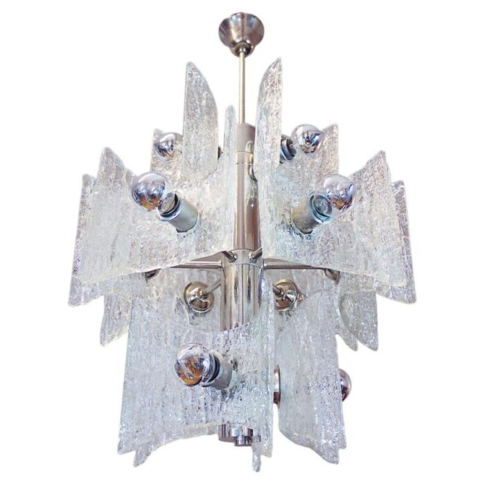 frosted murano glass and chrome chandelier from kaiser leuchten germany 1960 1