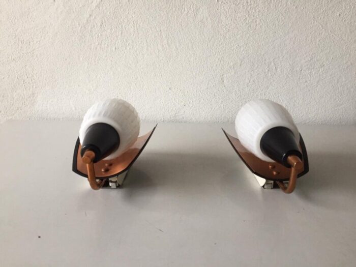 german black opal glass copper coloured metal body sconces from kaiser leuchten 1970s set of 2 3