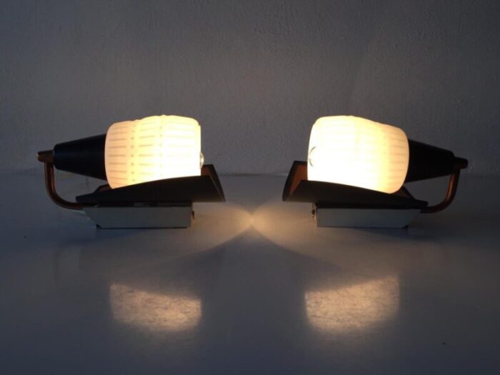 german black opal glass copper coloured metal body sconces from kaiser leuchten 1970s set of 2 9