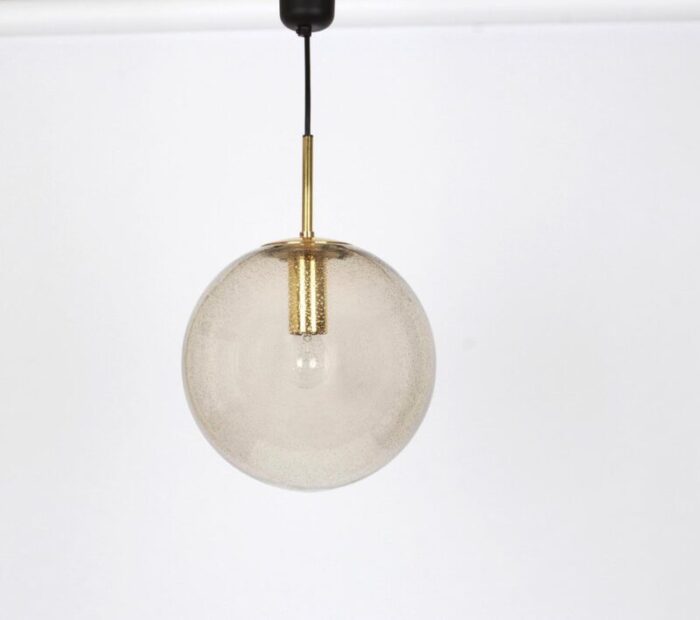 german brass with smoked glass ball pendant from limburg 1970s 10