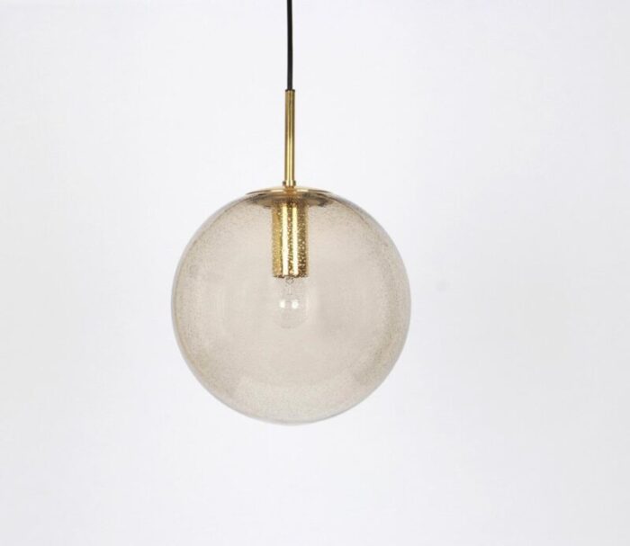 german brass with smoked glass ball pendant from limburg 1970s 11