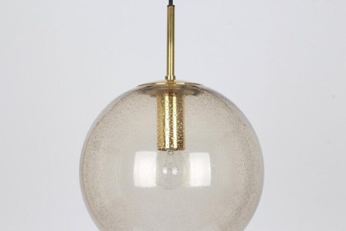 german brass with smoked glass ball pendant from limburg 1970s 12