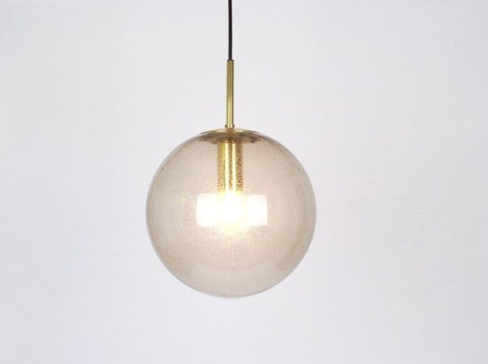 german brass with smoked glass ball pendant from limburg 1970s 13