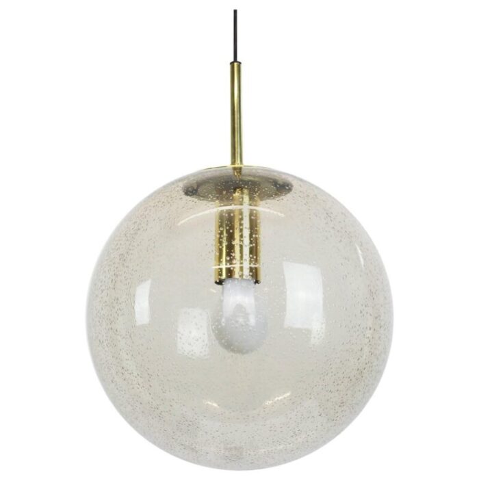 german brass with smoked glass ball pendant from limburg 1970s 3