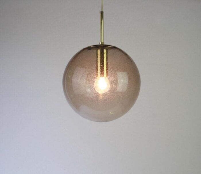 german brass with smoked glass ball pendant from limburg 1970s 9