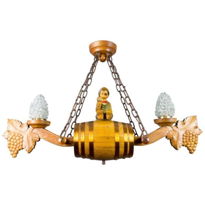 german carved wood two light wine cellar chandelier 1