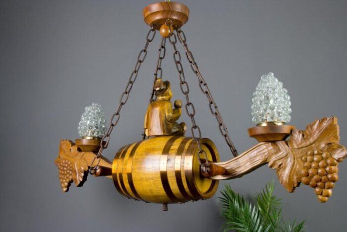 german carved wood two light wine cellar chandelier 10