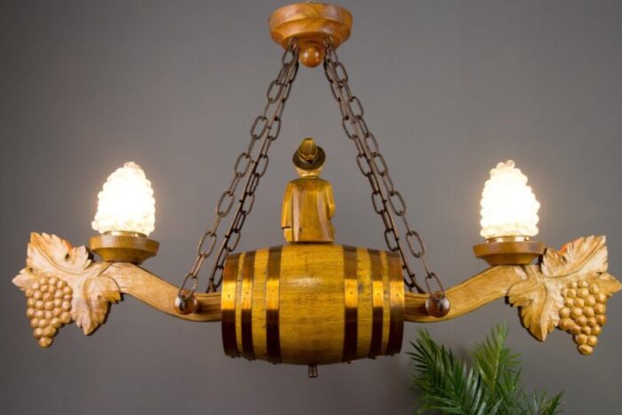 german carved wood two light wine cellar chandelier 12