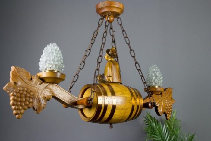 german carved wood two light wine cellar chandelier 13