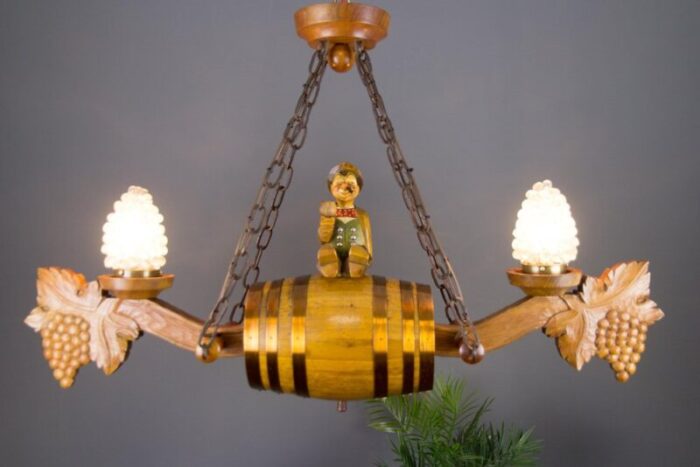 german carved wood two light wine cellar chandelier 2