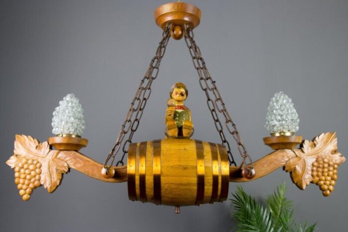 german carved wood two light wine cellar chandelier 5