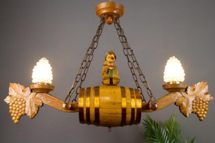 german carved wood two light wine cellar chandelier 6