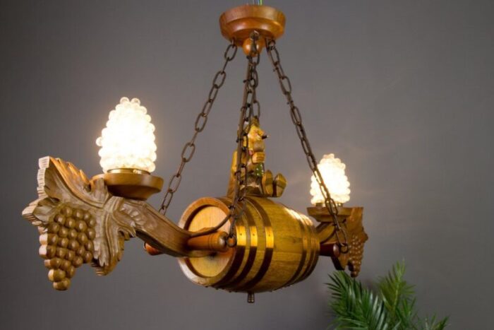 german carved wood two light wine cellar chandelier 8