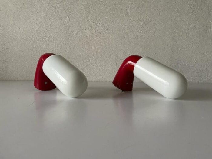 german dietsche opaline glass red hard plastic body bathroom lamps 1970s set of 2 1