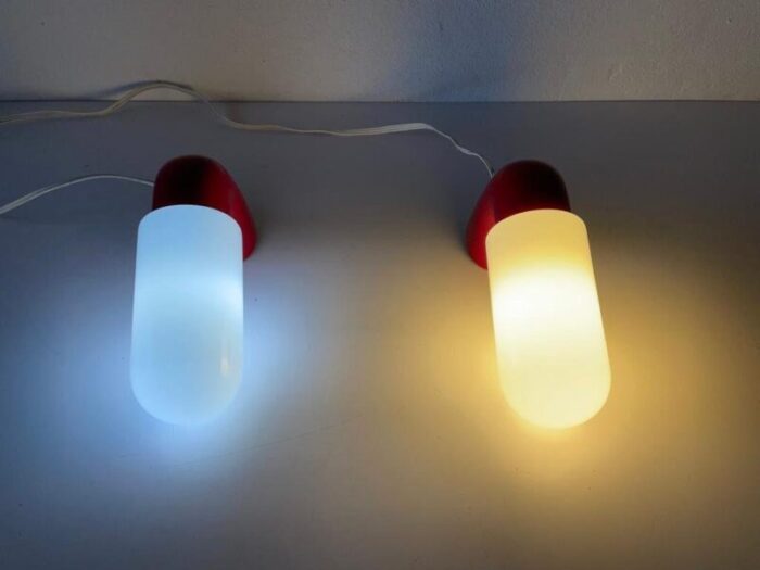 german dietsche opaline glass red hard plastic body bathroom lamps 1970s set of 2 10