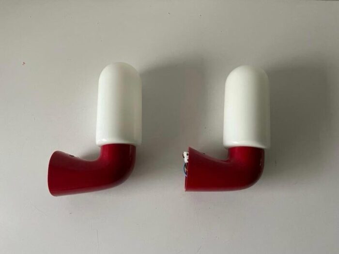 german dietsche opaline glass red hard plastic body bathroom lamps 1970s set of 2 2