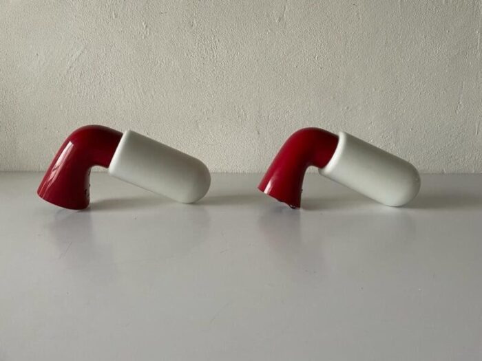 german dietsche opaline glass red hard plastic body bathroom lamps 1970s set of 2 3