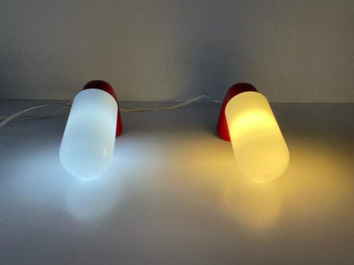 german dietsche opaline glass red hard plastic body bathroom lamps 1970s set of 2 4