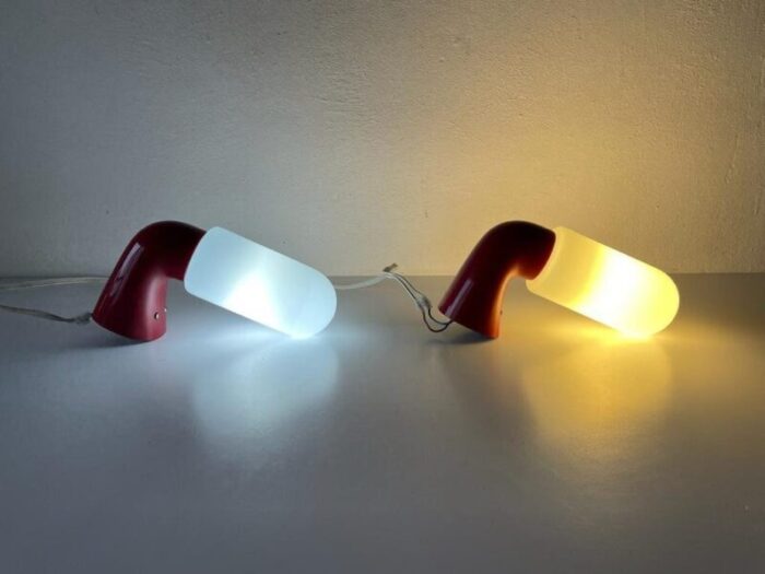 german dietsche opaline glass red hard plastic body bathroom lamps 1970s set of 2 5