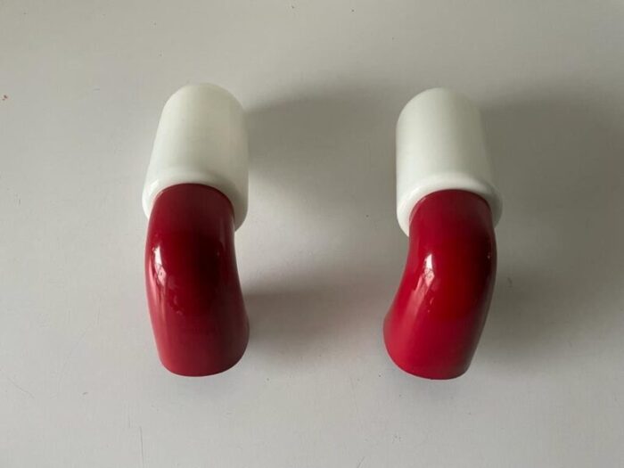 german dietsche opaline glass red hard plastic body bathroom lamps 1970s set of 2 6