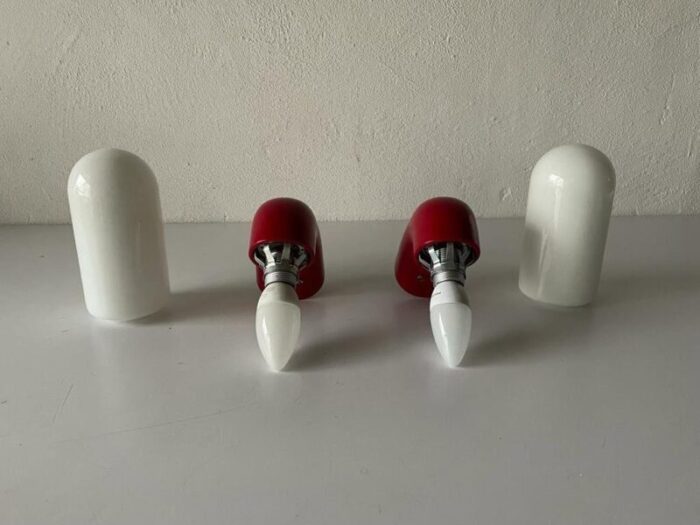 german dietsche opaline glass red hard plastic body bathroom lamps 1970s set of 2 7