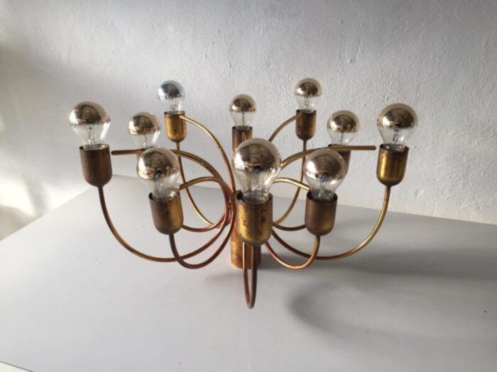 german full brass 10 arc shaped arms chandelier by cosack leuchten 1970s 1