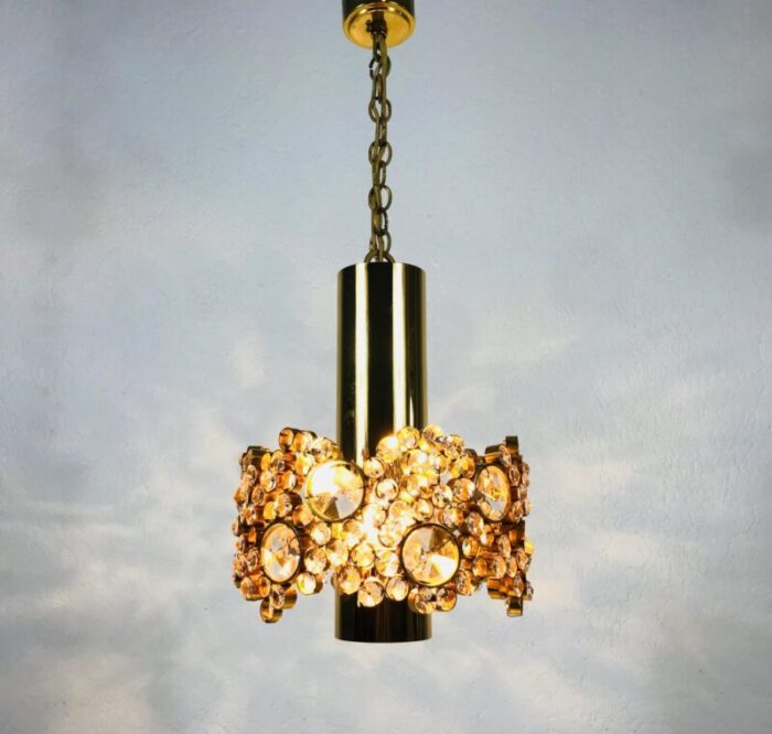 german gilt brass and crystal glass chandeliers by palwa 1970s set of 2 4