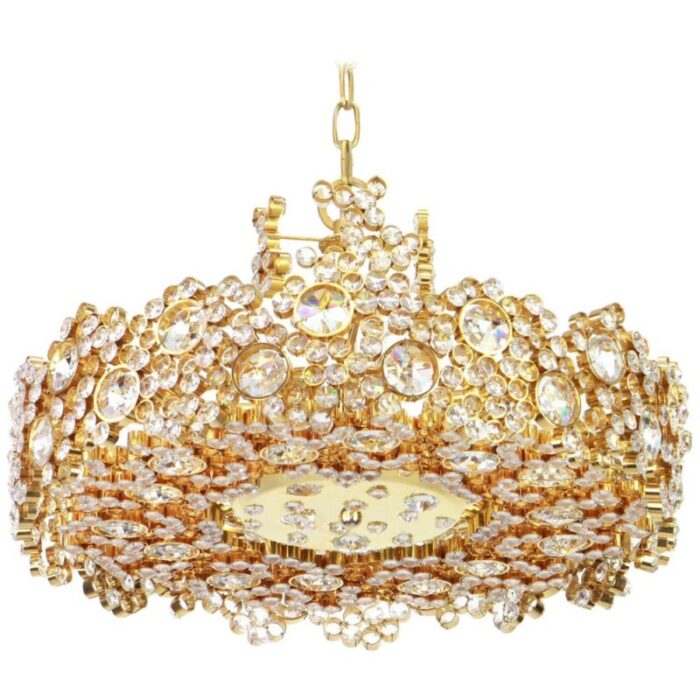 german gilt brass and crystal glass encrusted chandeliers from palwa 1970s 1 1