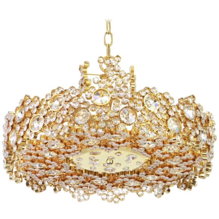 german gilt brass and crystal glass encrusted chandeliers from palwa 1970s 1