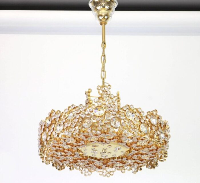 german gilt brass and crystal glass encrusted chandeliers from palwa 1970s 10 1