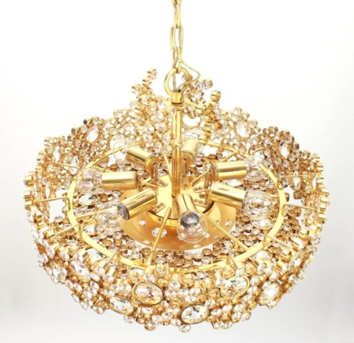 german gilt brass and crystal glass encrusted chandeliers from palwa 1970s 4 1