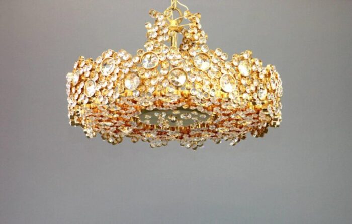 german gilt brass and crystal glass encrusted chandeliers from palwa 1970s 7 1