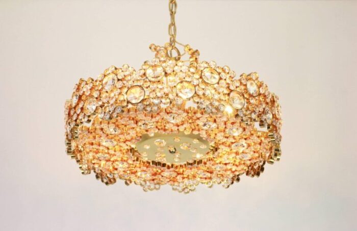 german gilt brass and crystal glass encrusted chandeliers from palwa 1970s 8 1