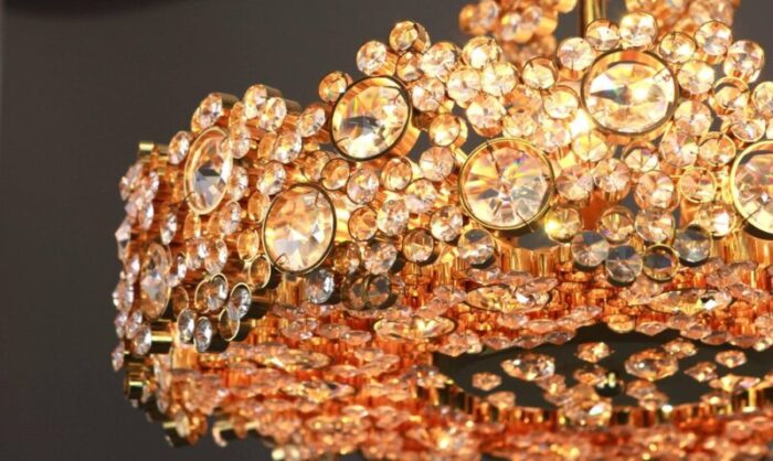 german gilt brass and crystal glass encrusted chandeliers from palwa 1970s 9 1