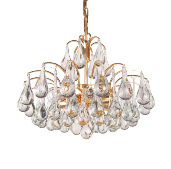 german murano glass tear drop gilt brass chandelier from palwa 1960 10