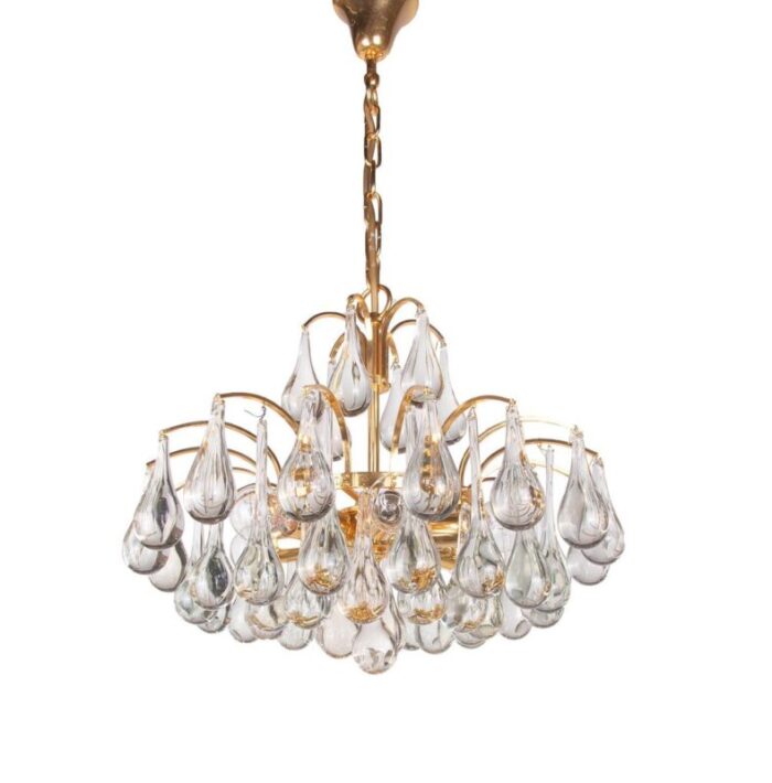 german murano glass tear drop gilt brass chandelier from palwa 1960 2