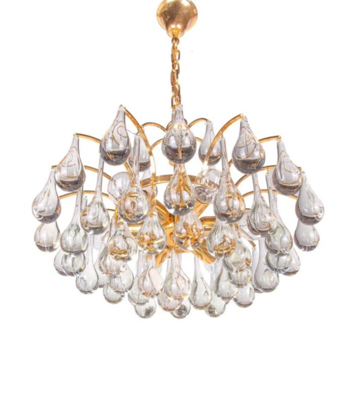 german murano glass tear drop gilt brass chandelier from palwa 1960 3