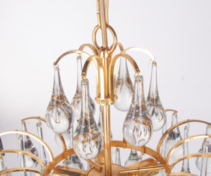 german murano glass tear drop gilt brass chandelier from palwa 1960 5