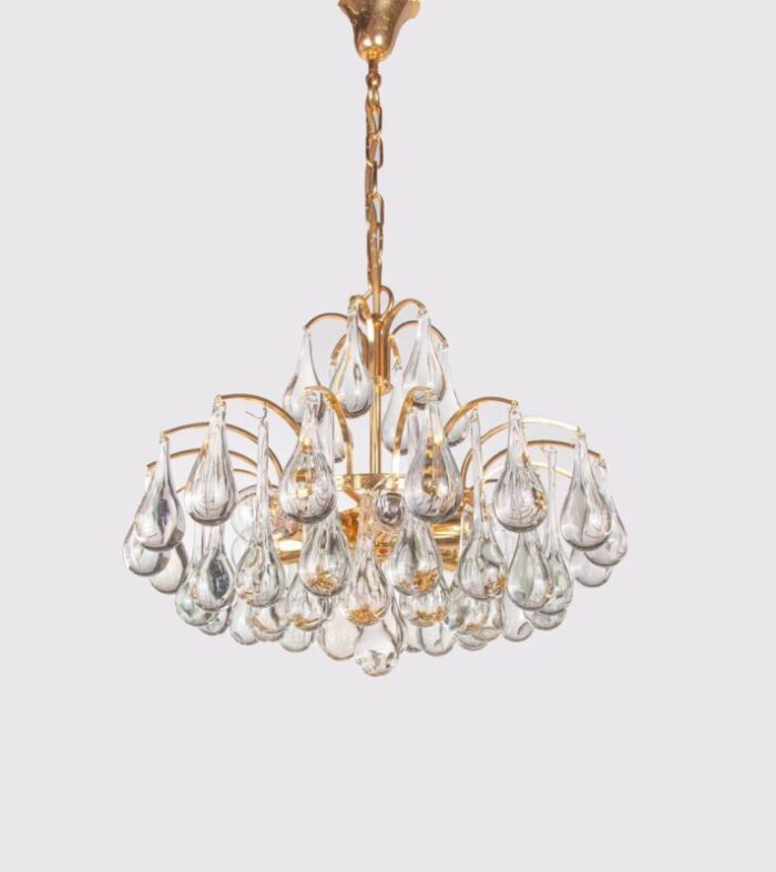 german murano glass tear drop gilt brass chandelier from palwa 1960 6