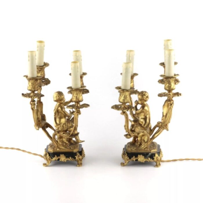 gilded bronze lamp with cupids playing music set of 2 2