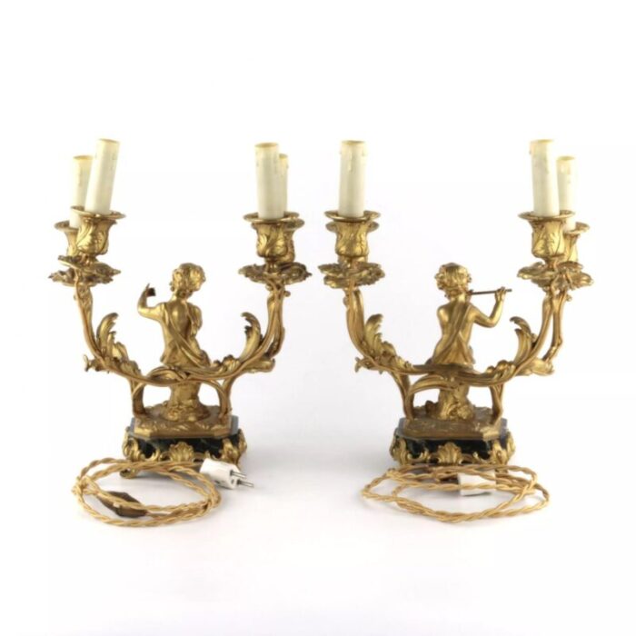 gilded bronze lamp with cupids playing music set of 2 3