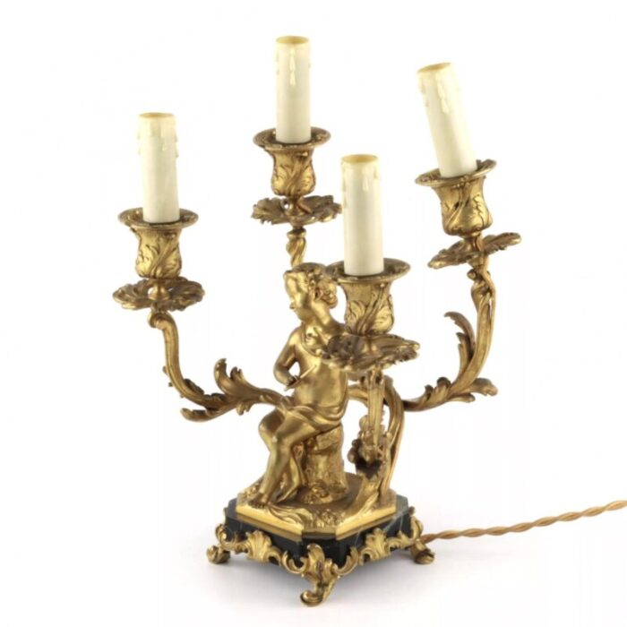 gilded bronze lamp with cupids playing music set of 2 5