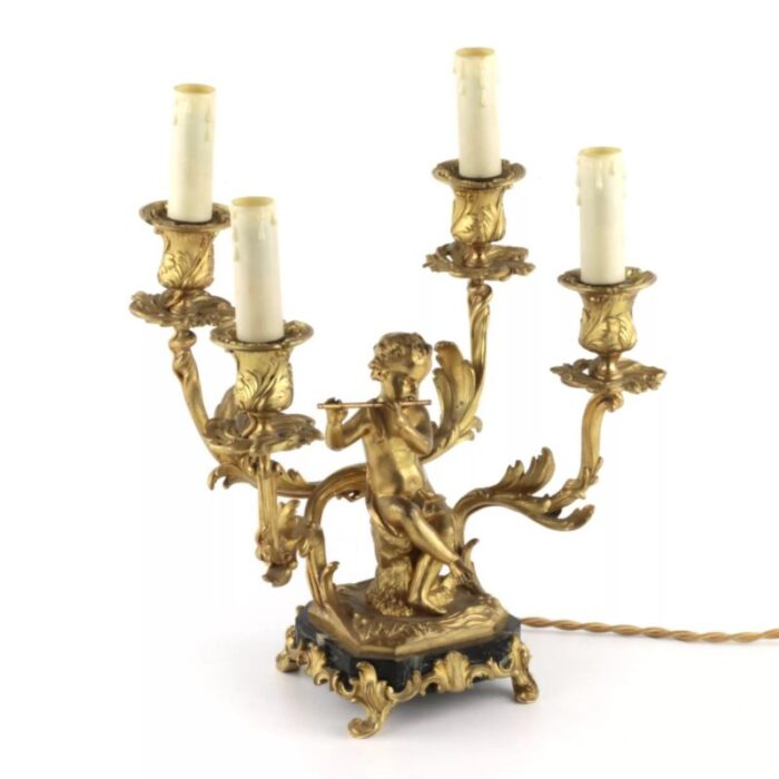 gilded bronze lamp with cupids playing music set of 2 7