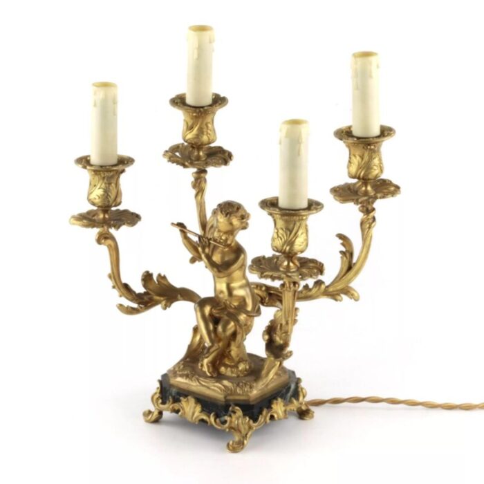 gilded bronze lamp with cupids playing music set of 2 8