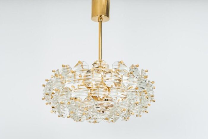 gilt brass and crystal glass chandelier by kinkeldey germany 1970s 10