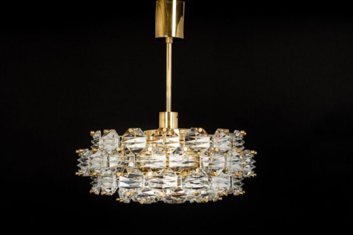 gilt brass and crystal glass chandelier by kinkeldey germany 1970s 6