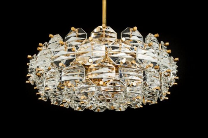 gilt brass and crystal glass chandelier by kinkeldey germany 1970s 7